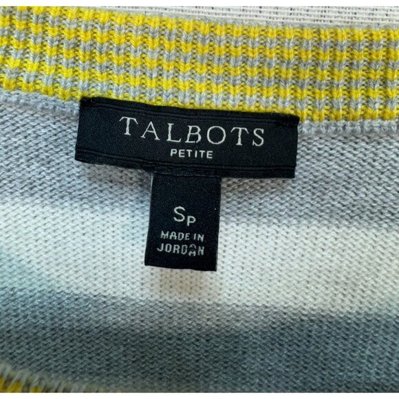 Talbots Womens Petite Striped Knit Sweater SP Yellow & Gray Casual - Picture 2 of 10